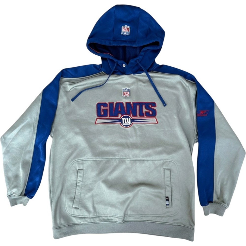 Vintage 2005 Reebok NFL NY Giants Hoodie Sweatshirt Gray Blue Style 8159A Men XL